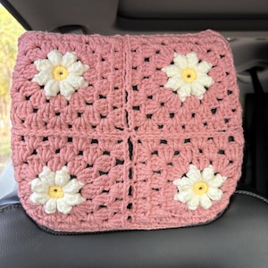 Daisy Car Headrest Cover,Crochet headrest cover,Cute Car Headrest cover,Flower Car Headrest Covers,Car Accessories