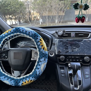 Sun and Moon Car Steering Wheel Cover,Crochet Steering Wheel Cover,Flower seat belt Cover,Cute Steering Wheel Cover,Car Accessories