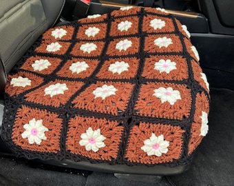 Crochet Daisy Flower Car Seat Cover: Handmade Car Interior Accessory