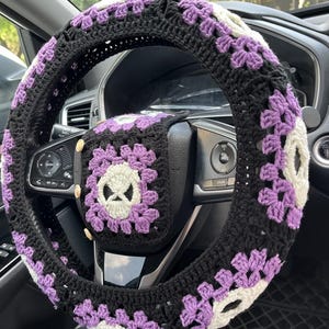 Skull Steering Wheel Cover,Crochet Steering Wheel Cover,Cute Skull Seat Belt Cover, Car mirror dangler,Car Coasters,Car  decorations
