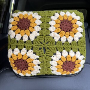 Handmade Crochet Sunflower Car Headrest Cover: Colorful Car Decor A: 1 headrest cover