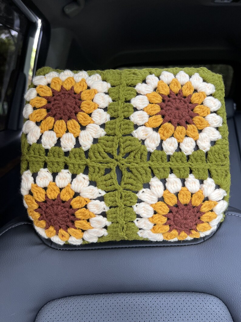 Handmade Crochet Sunflower Car Headrest Cover: Colorful Car Decor A: 1 headrest cover