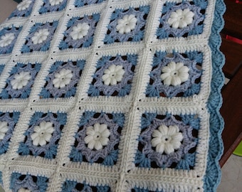 Handmade Crochet Daisy Granny Square Blanket: Eco-Friendly Yarn