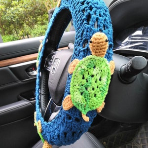 Crochet 3D sea turtle Steering Wheel Cover For Women,Car Steering Wheel Cover,Sea turtle Seat Belt Cover,Cute Steering Wheel Cover,Car Gift