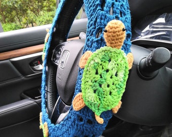 Crochet 3D sea turtle Steering Wheel Cover For Women,Car Steering Wheel Cover,Sea turtle Seat Belt Cover,Cute Steering Wheel Cover,Car Gift