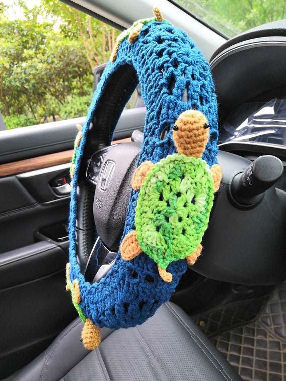 Crochet 3D Sea Turtle Steering Wheel Cover: Eco-Friendly Car Decor
