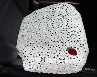 Crochet Sunflower Car Seat Cover: Universal Fit, Cream Decor