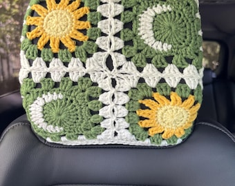 Crochet Sun Moon Car Headrest Cover,Car Decor Accessory