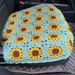 Car Seat Covers,Handmade Crochet Sunflower Seat covers Green,Car Front Seat covers Car Accessories Gifts,Car Decor Covers
