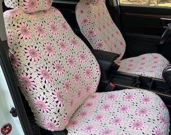 Car Seat Covers,Handmade Crochet Complexion Sunflower Seat covers,Car Front Seat Headrest Covers Car Accessories Gifts,Car Decor Covers