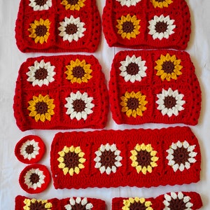 Car seat covers crochet Include Crochet sunflower Car Headrest Covers Car Steering Wheel Cover and Crochet Seat Belt Cover