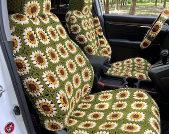 Handmade Crochet Sunflower Car Seat Cover: Auto Interior Decor
