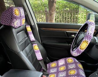 Handmade crochet Sun Moon Car Seat Cover:Universal Fit Car interior Accessories decorations