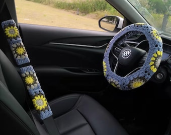 Crochet Sunflower Steering Wheel Cover: Eco-Friendly Car Accessory