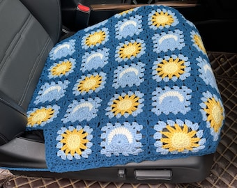 Handmade Crochet Sun Moon Car Seat Cover: Universal Fit Cushion