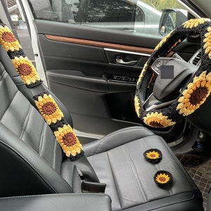 Coprivolante per auto a forma di girasole, coprivolante all'uncinetto, copricintura a forma di fiore, grazioso coprivolante, accessori per auto
