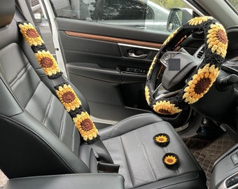 Sunflower Car Steering Wheel Cover,crochet Steering Wheel Cover