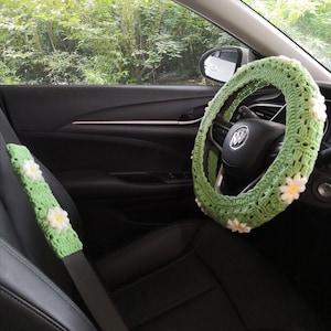 Crochet Daisy Steering Wheel Cover,Steering Wheel Cover,Crochet Steering Wheel Cover,Daisy Steering Wheel Cover for car,Car Seat belt cover