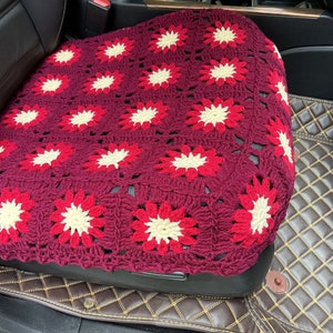 Car Seat Covers,Crochet Sunflower Seat Covers Wine Red,Car Front Car Decoration Set,Car Decor Covers,Car interior Accessories decorations