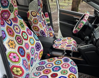 Car Seat Covers,Handmade Crochet Galsang Flower Seat covers,Car Front Seat Headrest Covers Car Accessories Gifts,Car Decor Covers