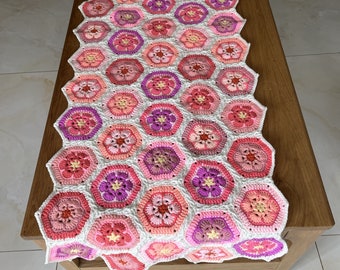 Handmade Crochet Table Runner: Galsang Flower Pattern, Boho Decor (59x20 inch)