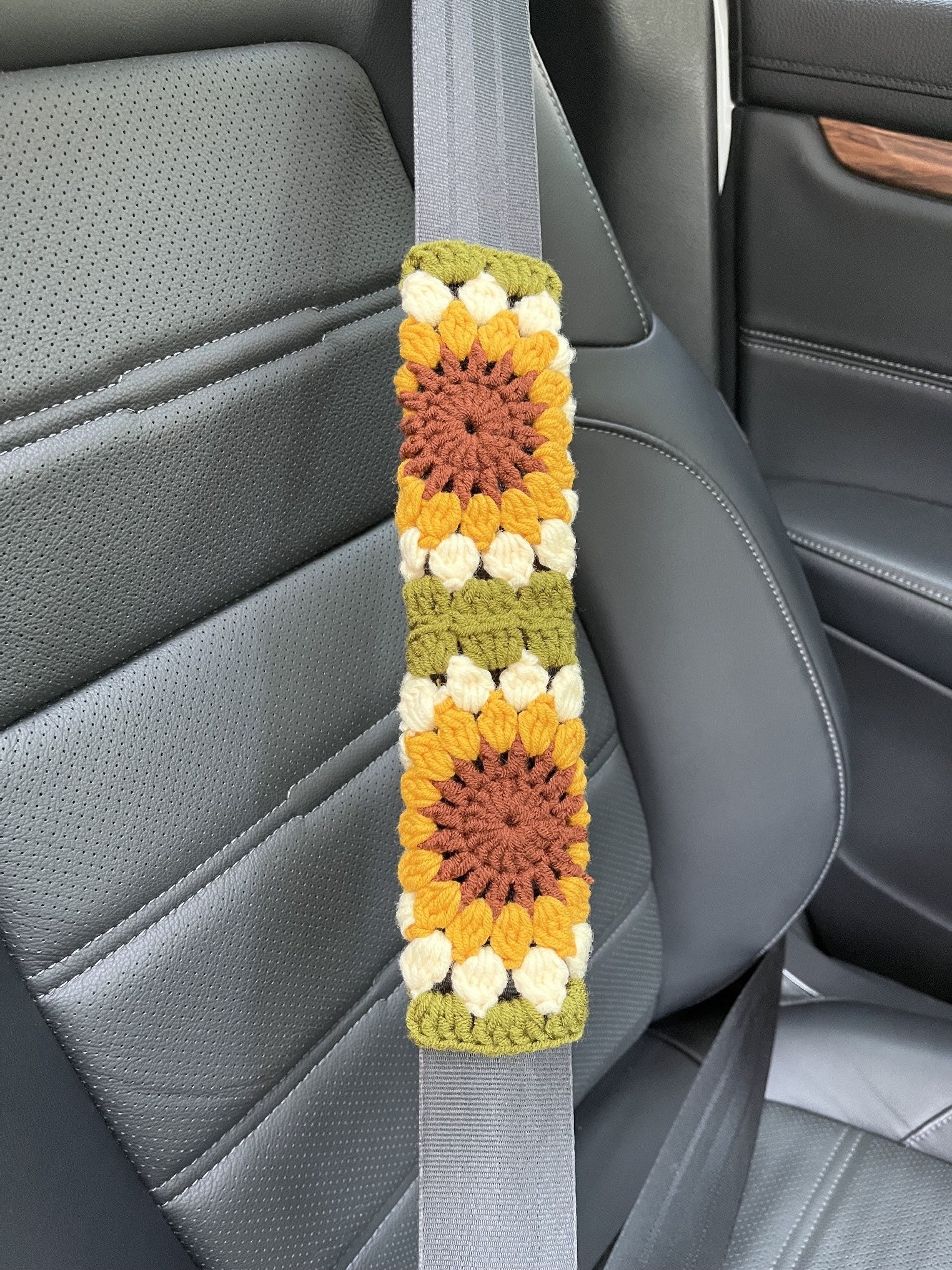 Sonnenblumen Auto Steuerrad Hülle,Gehäkelte Steuerrad Hülle,Blumen Gurthülle,Süße Steuerrad Hülle,Auto Zubehör