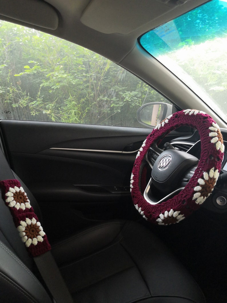 Steering wheel cover,Sunflower steering wheel cover,Crochet steering wheel cover,Seat belt cover,Women car accessories,Seat covers for car B A+1 belt cover