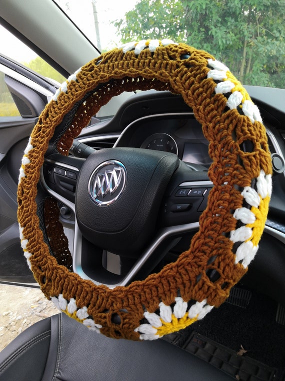 Handmade Crochet Sun and Moon Car Steering Wheel Covers Universal 14-15  inch for Women and Men (Steering Wheel Cover)