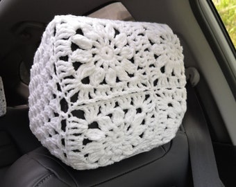 Crochet Sunflower Car Headrest Cover: Handmade Auto Decor