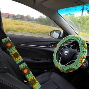 Crochet Steering Wheel Cover For Women,Car Steering Wheel Cover,Steering Wheel Cover and Seat Belt Cover,Steering Wheel Cover,Gift For Her