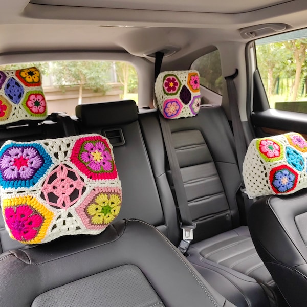Car Crochet Headrest Covers,Handmade Crochet Galsang Flower Headrest Covers Set,Car Decor Cover seat Headrest Covers
