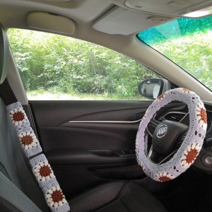 Crochet Sunflower Steering Wheel Cover,Steering Wheel Cover For Women,Crochet Steering Wheel Cover,Seat belt cover for car,Crochet Gift