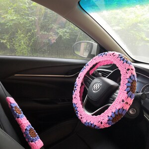 Steering wheel cover for women,Colorful Steering wheel cover,Crochet steering wheel cover,Sunflower Steering wheel cover,Seat Belt Cover