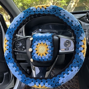 steering wheel cover,crochet steering wheel cover,sun moon steering wheel cover Universal 14-15 inch for Women Men