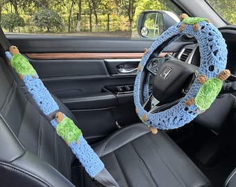 Funda de volante de tortuga marina tejida a mano a crochet: Accesorios para el interior del coche