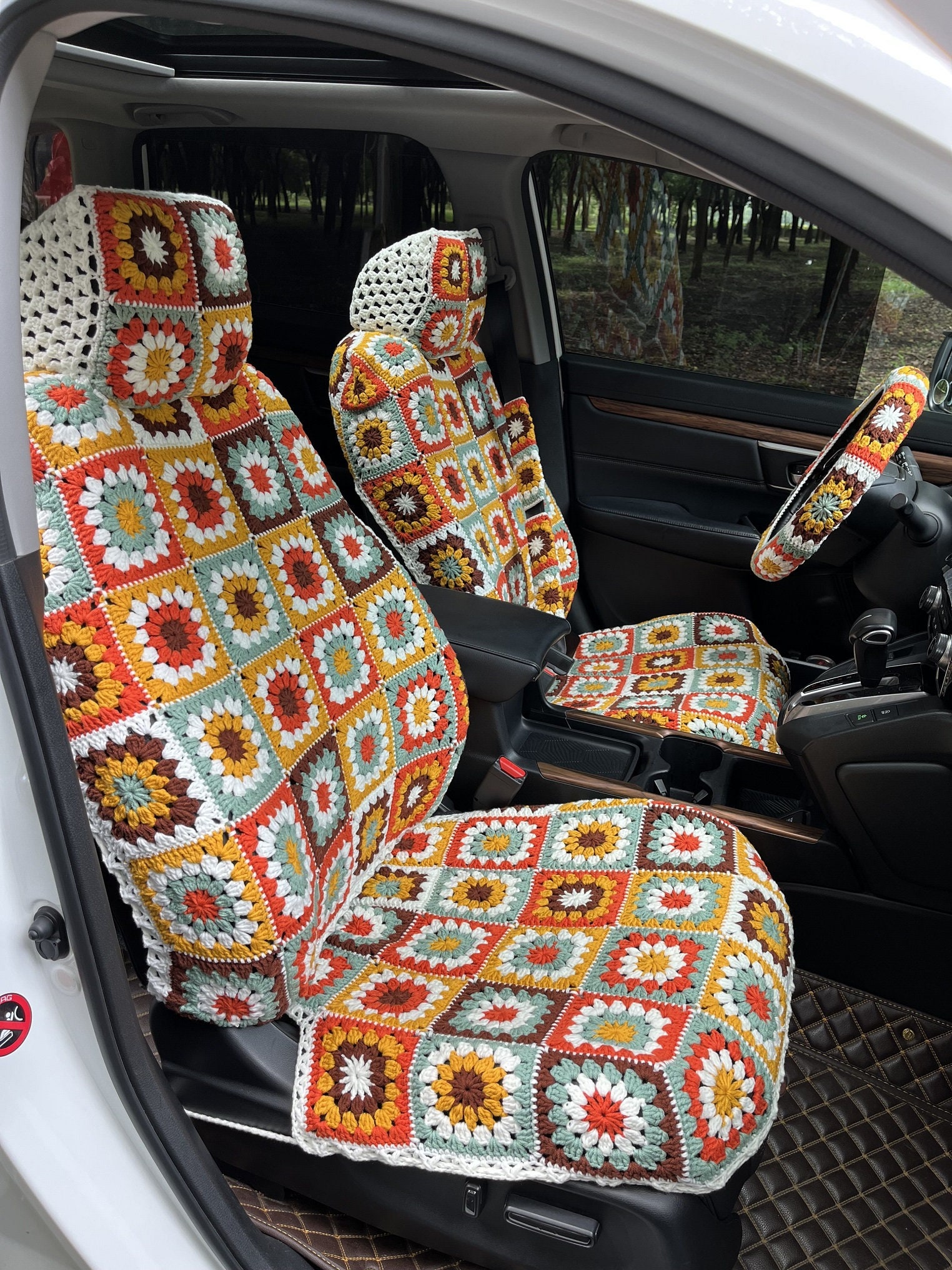 Car Seat Covers handmade Crochet Sunflower Seat Covers car Front Seat Headrest Covers crochet Steering Wheel Cover seat Belt Cover Etsy