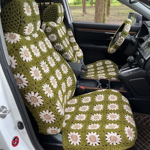 Car Seat Covers,Handmade Crochet Sunflower Seat covers,Car Front Seat Headrest Covers Car Accessories Gifts,Car Decor Covers