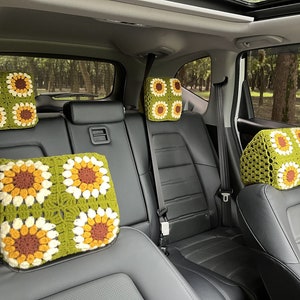 Handmade Crochet Sunflower Car Headrest Cover: Colorful Car Decor C: 4 headrest cover