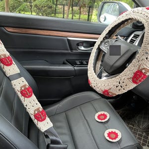 Housse de volant de voiture coccinelle, housse de volant au crochet, housse de ceinture de sécurité coccinelle, pendentif pour rétroviseur de voiture, dessous de verre de voiture, accessoires de voiture pour femmes