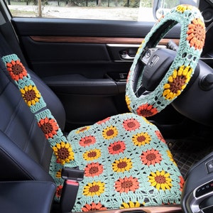 Car Seat Covers,Crochet Sunflower Seat cover,Car Front Seat Covers Set for men and women,Car Accessories Gift,Car Decor Cover,Cute Car Cover