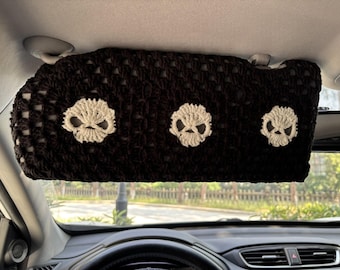 Crochet Skull Flower Car Sun Visor Covers,Crochet Car Sun Visor custom cover,Car interior Accessories decorations,gift for women