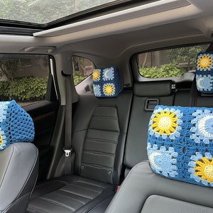 Car Headrest Cover,Handmade crochet headrest cover,Sun Moon Headrest cover,Cute Head Rest Covers,Car interior Accessories decorations