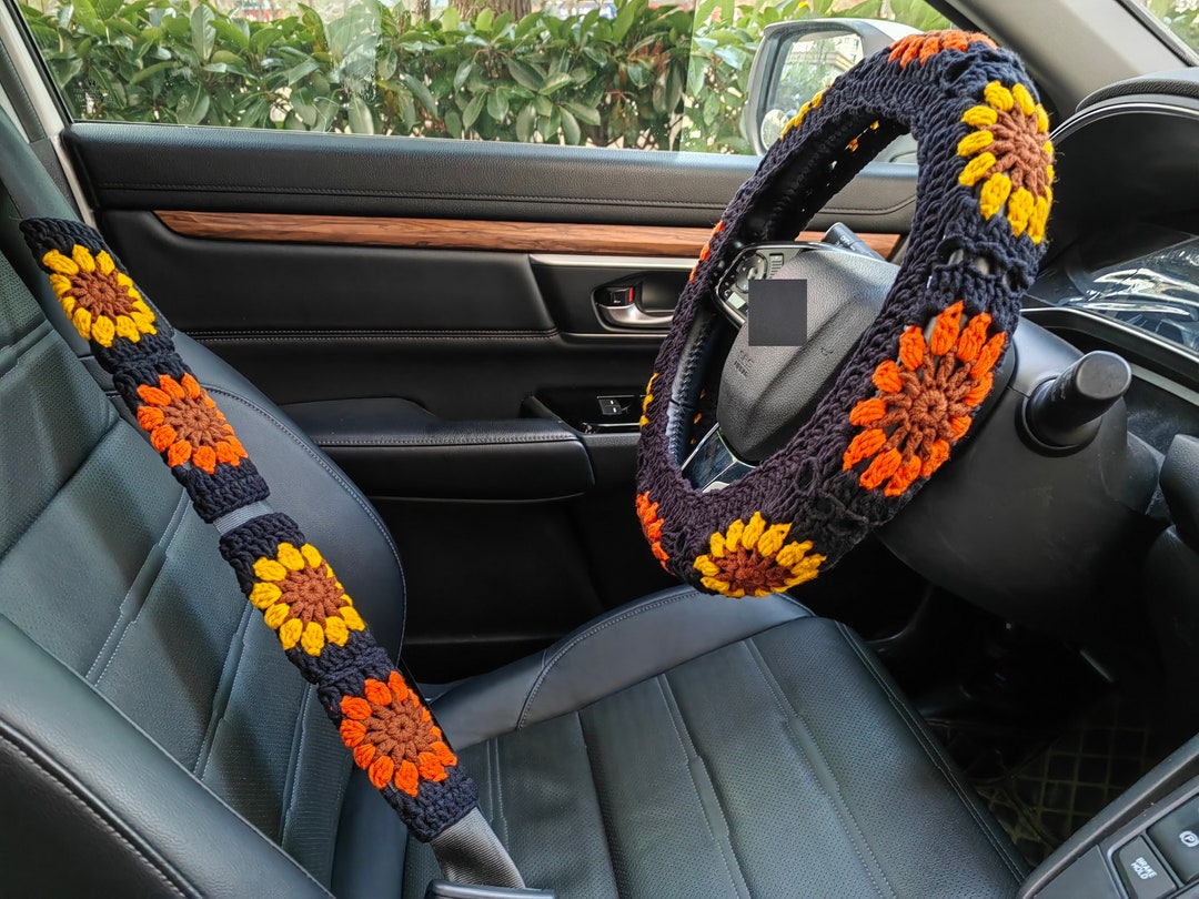 Cute Crochet Steering Wheel Covers for Women 14-15'' Sunflower