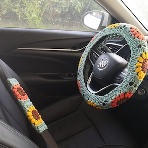Crochet Steering Wheel Cover, Steering Wheel Cover,Sunflower Steering Wheel  Cover, Steering Wheel Cover Crochet ,Crochet car accessories