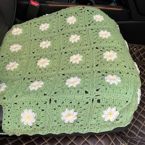 Coprisedili per auto, coprisedili per auto con fiori di margherita lavorati all'uncinetto a mano con girasole, verde pisello, decorazioni per accessori interni auto