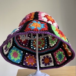 Granny Square Hat,Colorful Bucket Hat,Rainbow Crochet Hat, Crochet Hat,Festival Hat,Bucket Hat,Crochet Sun Hat,granny square pattern hat