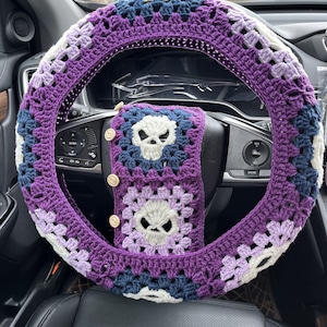 Steering Wheel Cover,Steering Wheel Cover Crochet,Skull Steering Wheel Cover,Seat Belt Cover,Women Car interior Accessories decorations