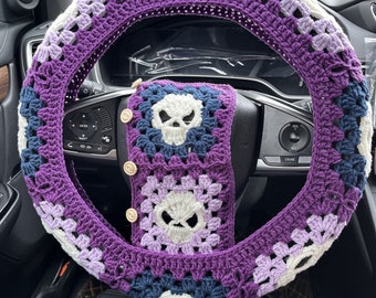 Steering Wheel Cover,Steering Wheel Cover Crochet,Skull Steering Wheel Cover,Seat Belt Cover,Women Car interior Accessories decorations