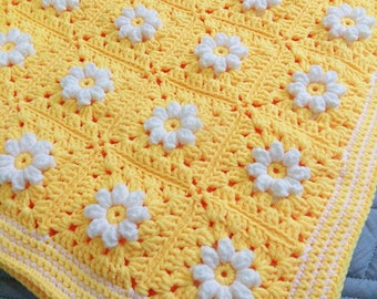 Granny Square Daisy Crochet Blanket,Granny Square Blanket,Handmade Blanket,Baby Blanket,Flower Afghan,Crochet bedspread,Crochet lap blanket