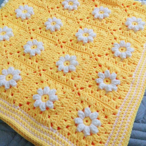 Oma Quadratische Daisy Gehäkelte Decke, Oma Quadratische Decke, handgemachte Decke, Babydecke, Blume Afghan, Gehäkelte Tagesdecke, Gehäkelte Lap Decke